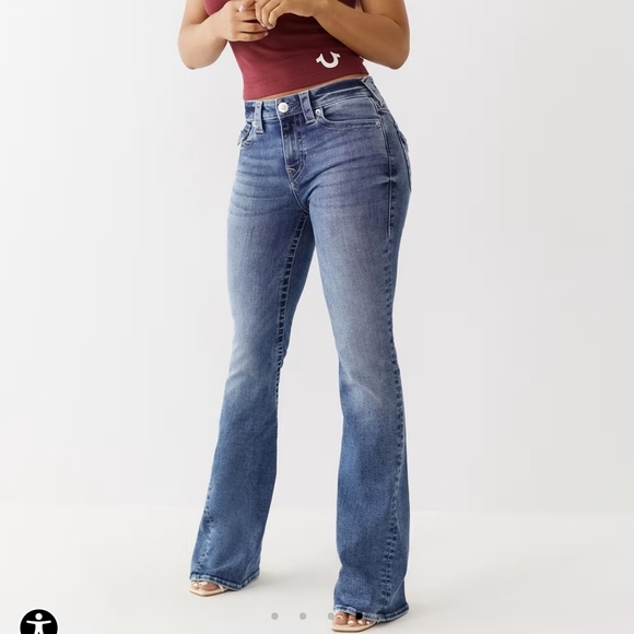 True Religion Joey Mid Rise Flare Medium Wash Stretch Jeans Blue Size 33 - Picture 1 of 11
